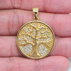 High Quality Gold Color Clear Cubic Zirconia Women Fashion Tree Of Life Healing Round Pendant Jewelry