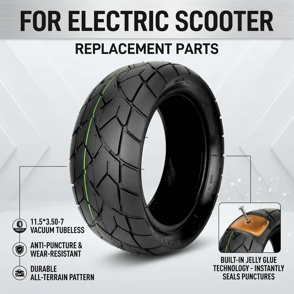 

11.5*3.50-7 Built-in Jelly Glue Self-Repair Vacuum Tubeless Tire, Anti-Puncture Wear-Resistant Outer Tire for Electric Scooter