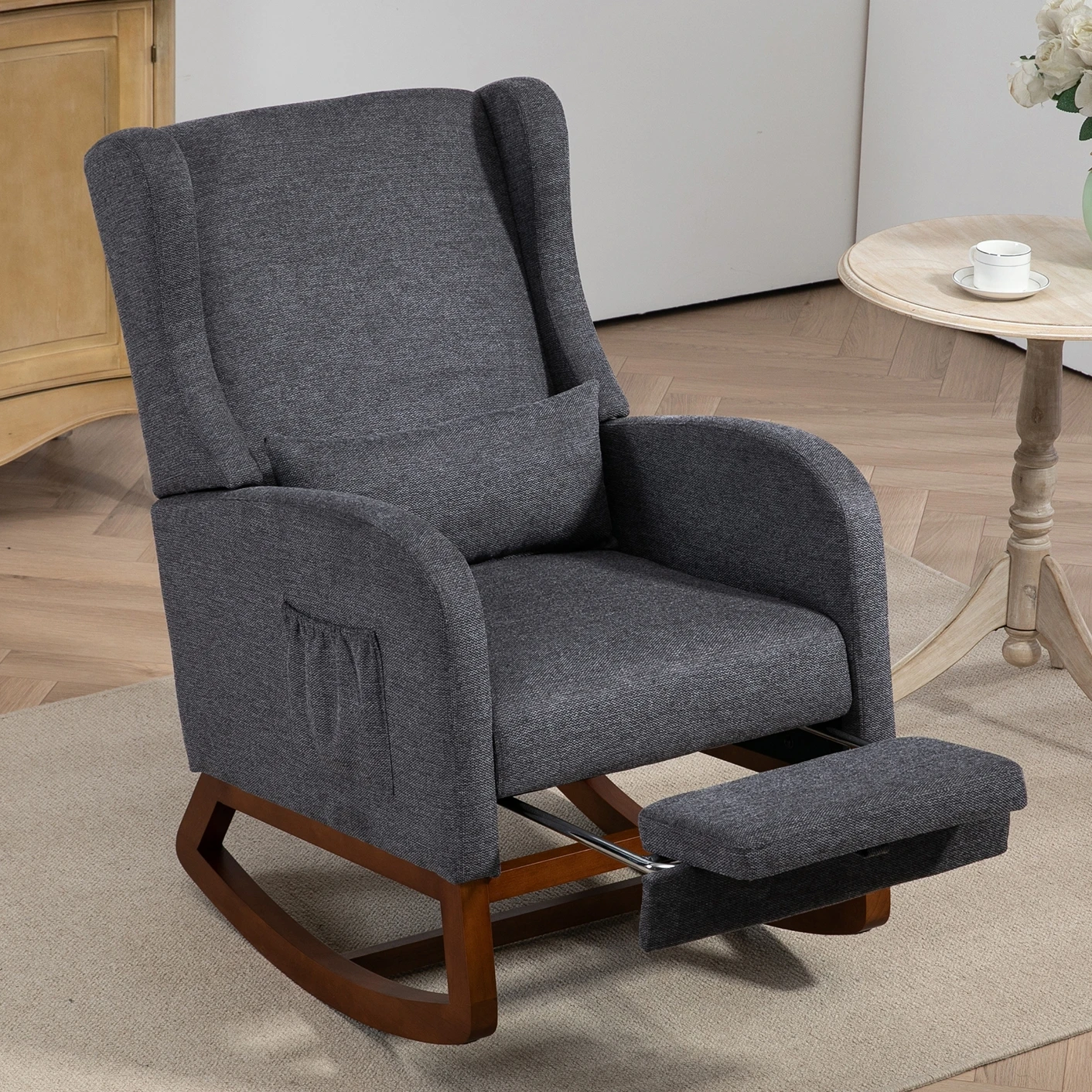 SZ Elderly-Friendly Reclining Rocking Chair Upholstered Modern Design Leisure Chairs with Footrest Wood Legs Nursery Furniture
