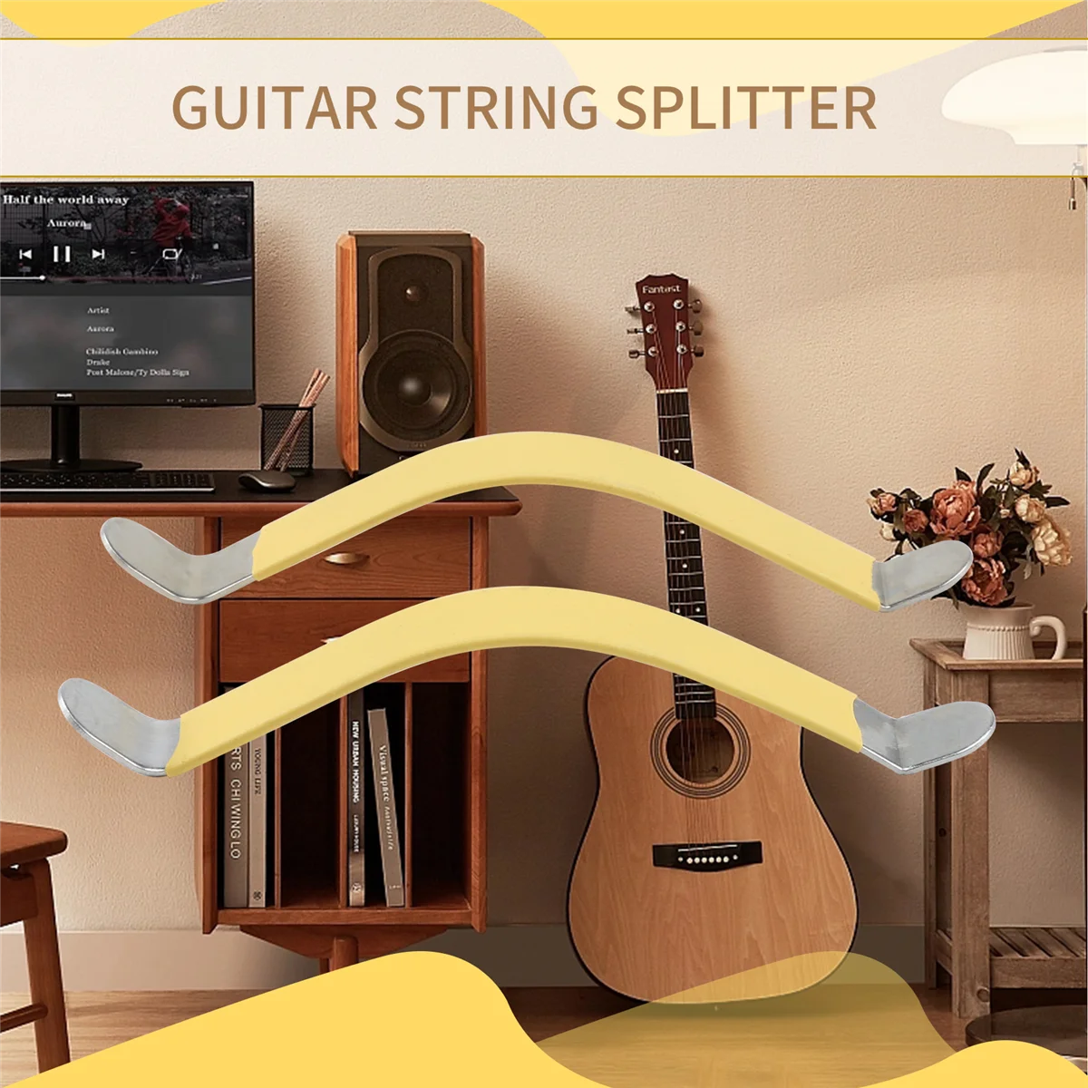 A03V 2 uds esparcidores de cuerdas de Metal herramienta Luthier de guitarra para limpiar diapasón amarillo