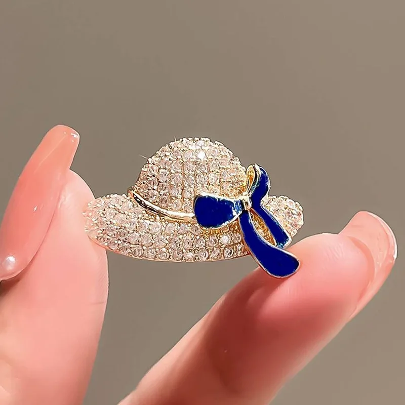 Cute Mini Hat Shape Bowknot Brooches Rhinestone Badge Pins Clothes Bag Decor Accessories For Girls Women