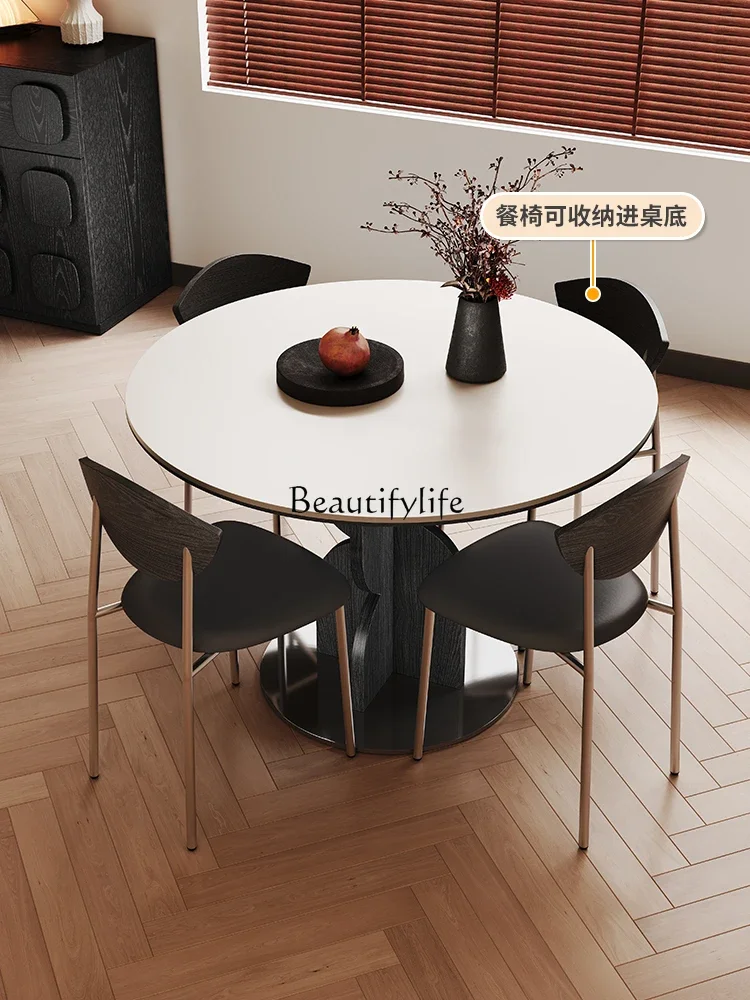 

2 yj15 Solid Wood Rock Plate Dining Table Modern Minimalist Living Room Small Apartment Round Rock Plate Dining Table