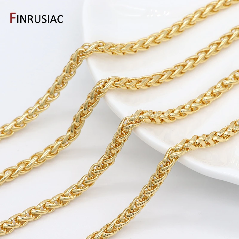Cadena giratoria de acero inoxidable chapada en oro de 14 quilates, 5mm, cadenas de collar de eslabones de trigo para collar DIY, accesorios para hacer joyas