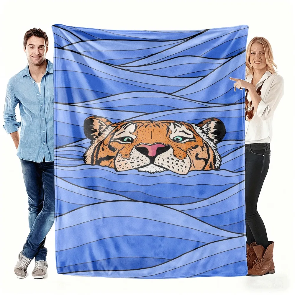 Brightly colored cartoon tiger pattern Flannel printed blanket suitable for all seasons for living room office sofa and travel