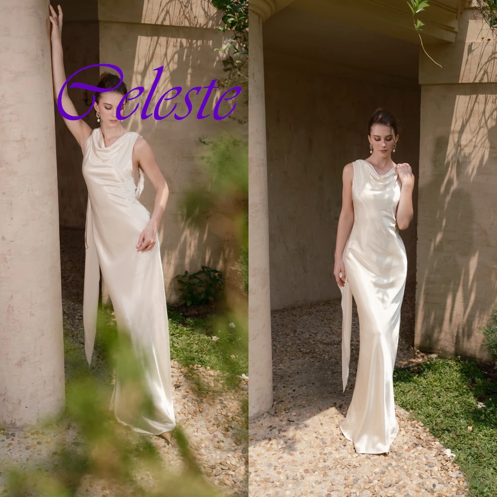 Robe de soirée en Satin pour femmes, personnalisée, Sexy, dos ouvert, sans manches, haute qualité, robes de bal, tempérament, robes de soirée blanches