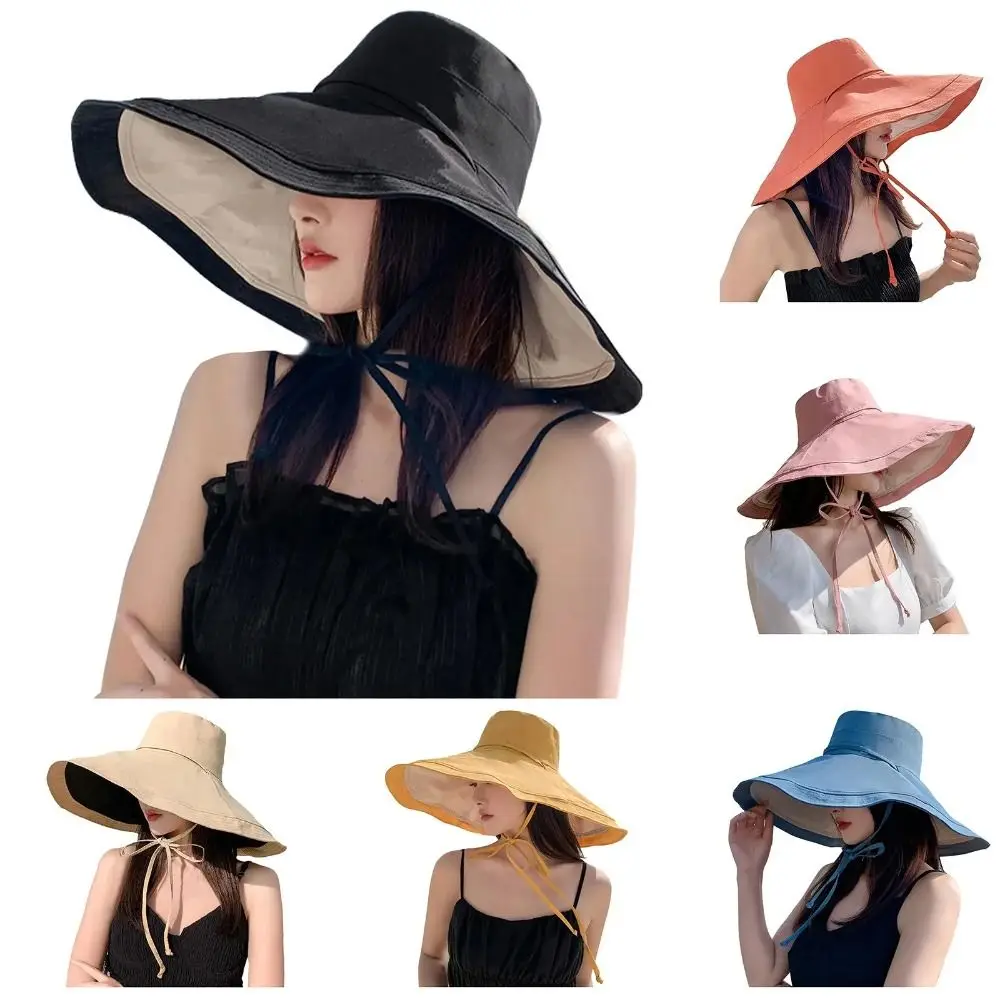 

Simple Double-Sided Women Fisherman Hat Foldable Anti-Ultraviolet Wide Brim Sun Hat Adjustable Travel Sun Protection Hat Travel