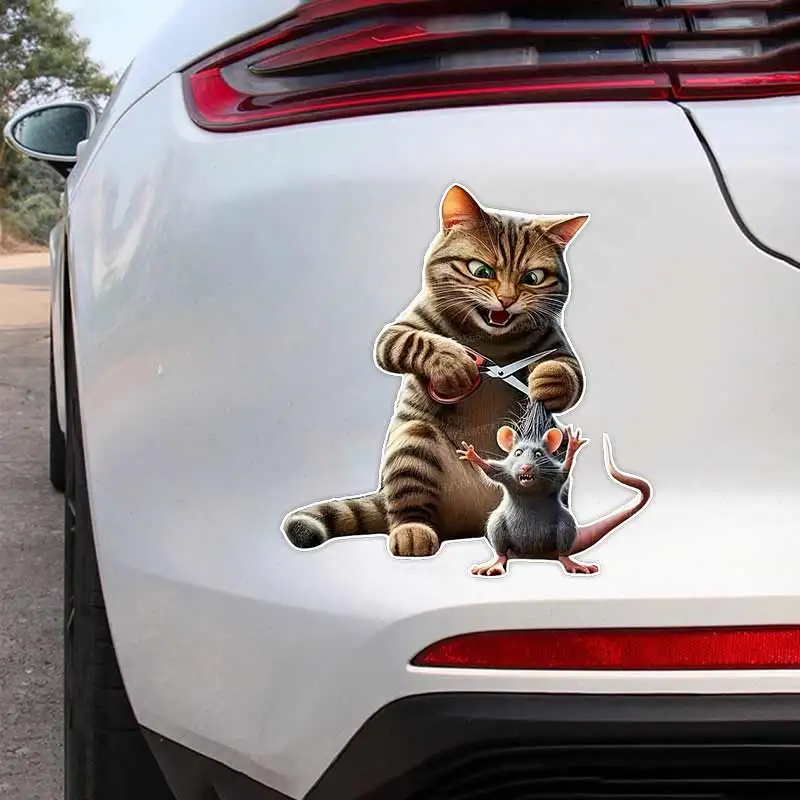 

Funny Cat With Mouse Vinyl Stickers for Laptop, Bottle, Car, Phone, Motorcycle, Window, Wall, Cup Vibrant Design SH829