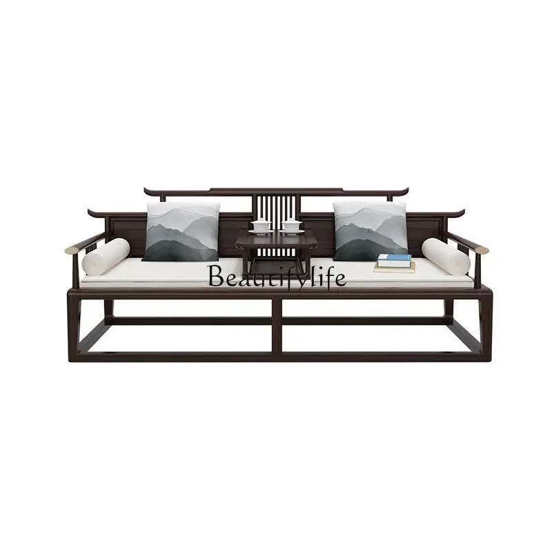 

New Chinese Multi-Functional Sofa Bed Simple Modern Solid Wood Arhat Bed Ugyen Wood Dual-Use Bed with Rollers