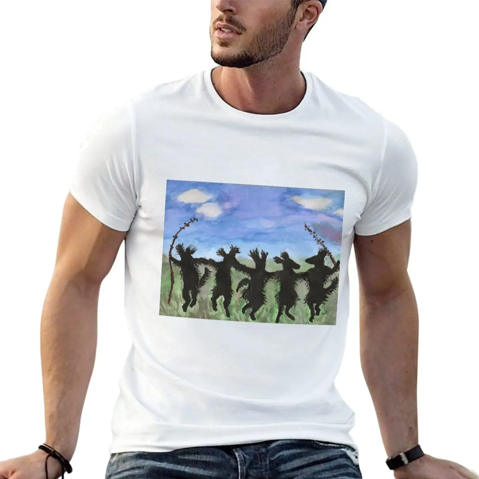Southern Folk Art Dancing Flatcoats Flat Coated Retrievers Watercolor Painting T-Shirt