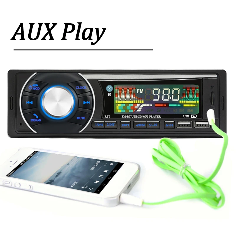 SINOVCLE-Car Audio Radio e MP3 Player, 1Din, Bluetooth, Stereo, Receptor FM, 12V, Suporte de Carregamento do Telefone, AUX, USB, Cartão TF no Kit Dash