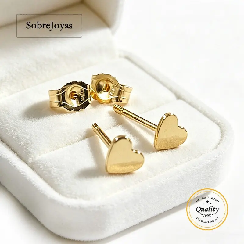 

Серьги-гвоздики в форме сердца из позолоченного золота 14K, 3,5 мм, женские модные украшения, оптовые комплектующие для DIY