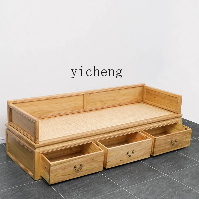sa-10 Solid Wood Luohan Bed with Storage High Box Bed Full Mortise and Tenon Elm Wood Rattan Seat Bed