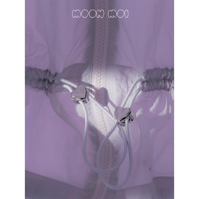 Moonmoi UPF50 Roupas de Proteção Solar Conjunto em Roxo Íris Design Original Ajuste Solto Manga Longa Fecho com Zíper Nylon