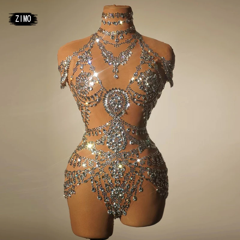 ชุดบอดี้สูทประดับพลอยเทียมแวววาวและเสื้อโค้ทสีดำสำหรับปาร์ตี้ไนท์คลับเสื้อผ้าวันเกิดชุดเต้นรำแบบเสาสำหรับเวทีลากราชินี