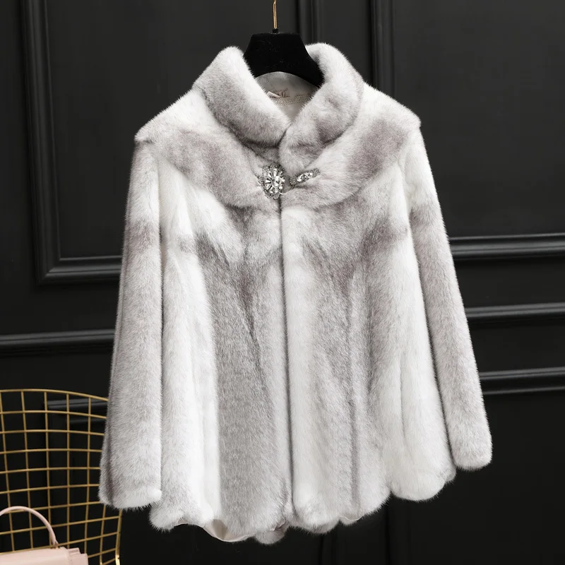

short Cross mink fur coat 2023 women's clothing outerwear jacket coats winter new stand collar fashion models