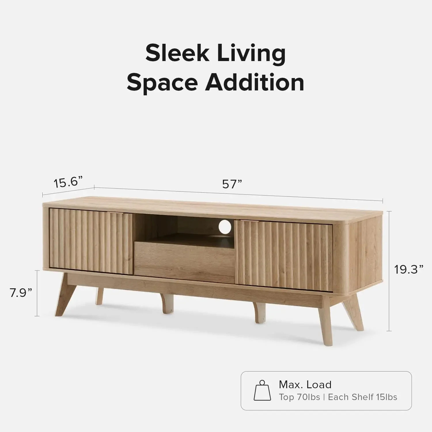 Brooklyn Mid-Century Modern TV Stand, for TVs up to 50” Waveform Panel, Sleek Curved Profile with Adjustable Shelf