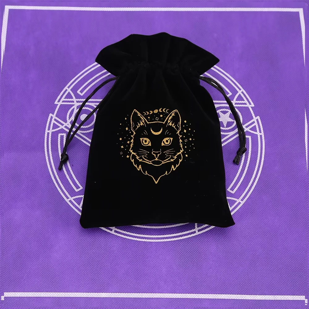 Velvet Drawstring Tarot Storage Bag with Embroidery Design