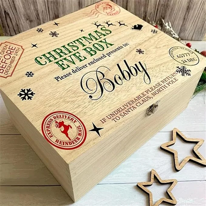 

Custom Name Christmas Eve Wooden Box Christmas Cute Party Gift Boxes Christmas Wooden Storage Boxes Children's Gift Boxes