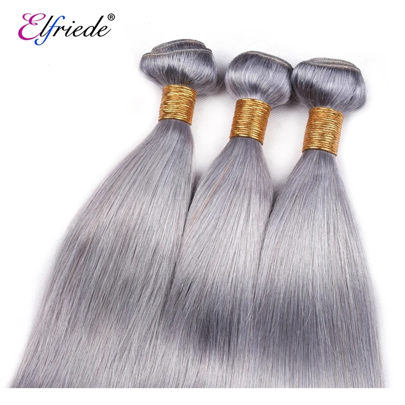 Elfriede-Mèches Brésiliennes 100% Naturelles Lisses Gris Pur, Extensions de Cheveux Humains, Offre en Lot de 3/4