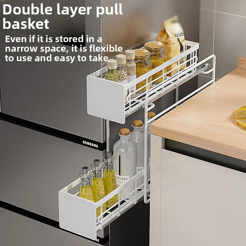 

Refrigerator rack Multifunctional washing machine storage rack Refrigerator side hanger Free installation pull-out rack