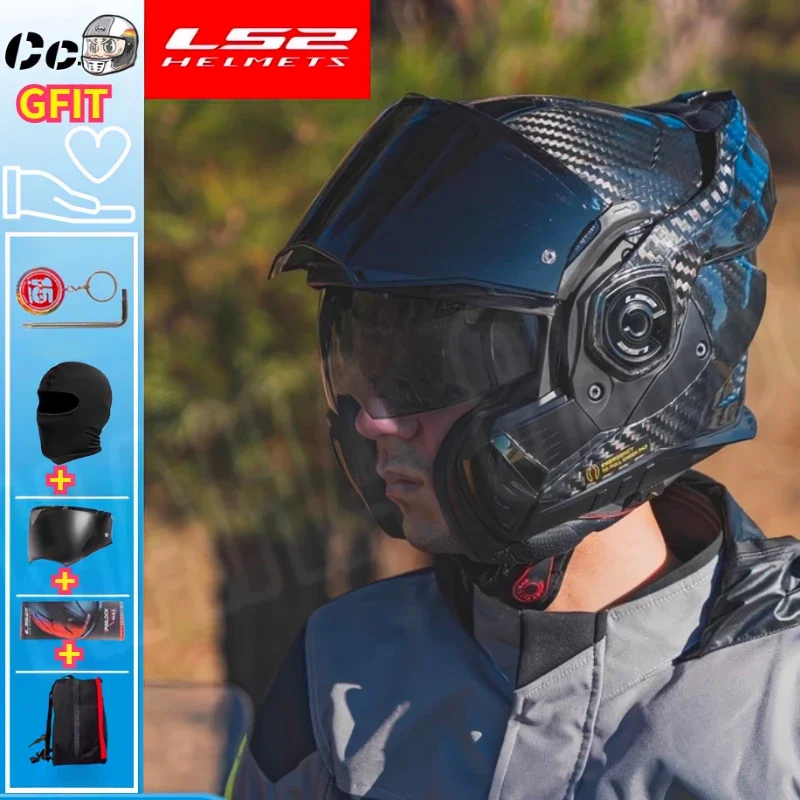 LS2 FF901 Dual Lens Modular Flip Up Helmet Cascos Para Moto Helmet Motorcycle Original Carbon Fiber Helmet Capacete FF906