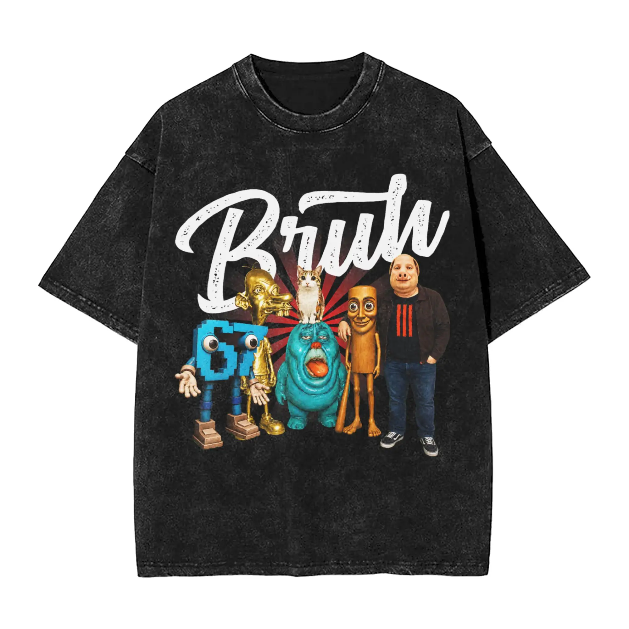 Washed T Shirts Bruh Squad Funny Every Brainrot Chaos Meme Neegy Vintage T-Shirt Oversize  Streetwear Cotton Tops Tees Men Women