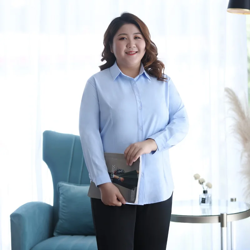 Blue Women Shirts Plus Size 10XL 9XL Office Lady Blouses Stretched Long Sleeve No Ironing White Formal Business Chiffon Clothes