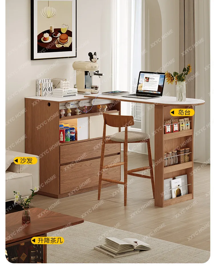 MMHMedieval Retractable Bar Table Household Sofa Partition Cabinet Living Room Double-sided Balcony Leisure Small Apartment Supe