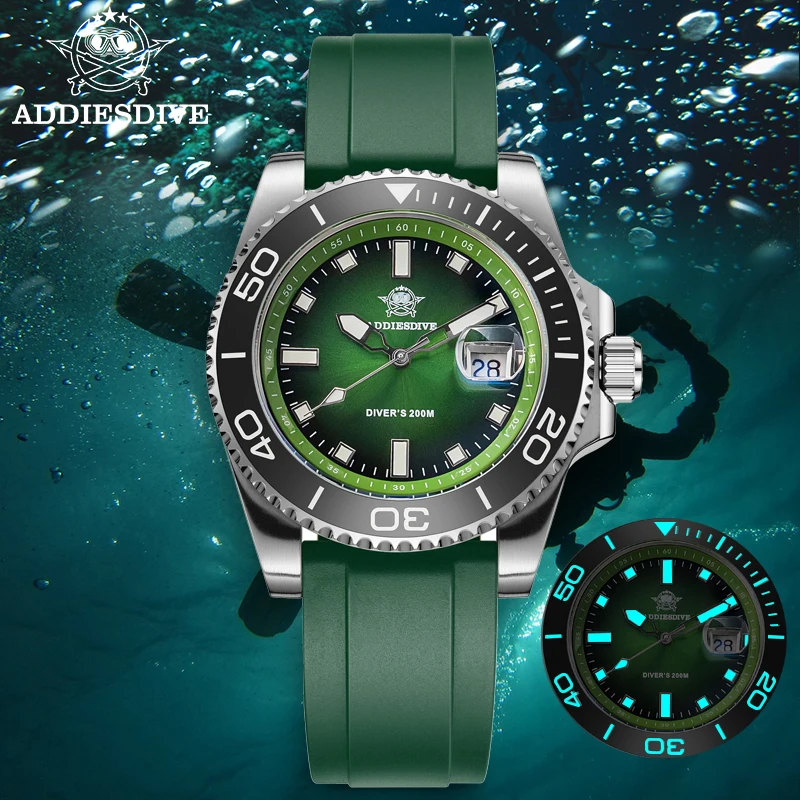 ADDIESDIVE 41mm Fashion Diver Watches BGW9 Luminous Rotatable Bezel Watch For Men AD2089 Reloj Hombre 200m Waterproof Wristwatch