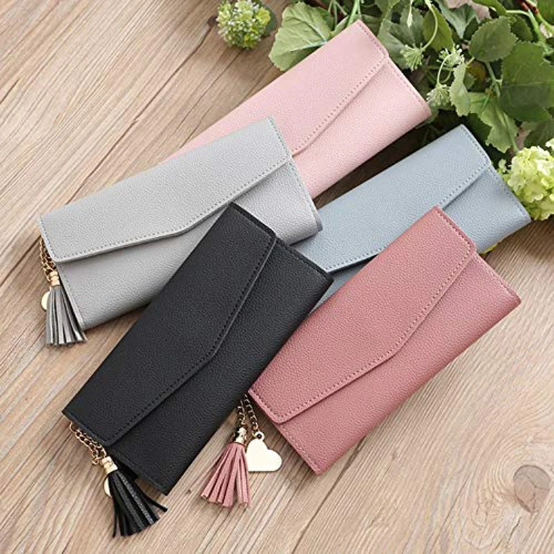 2024 Fashion Womens Wallets Soft PU Leather Money Bag Simple Zipper Purses Black Purple Gray Red Long Section Clutch Wallet