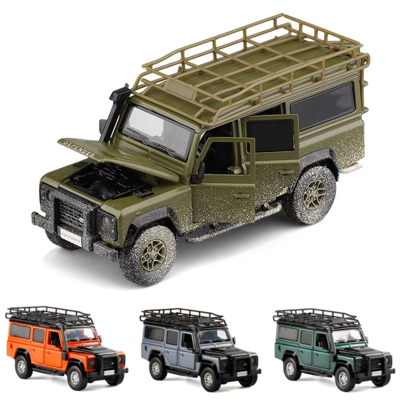 

1/32 Land Rover Defender Toy Car Sport Off Road SUV Miniature Model JKM Diecast Alloy Pull Back Sound Light Collection for Boy