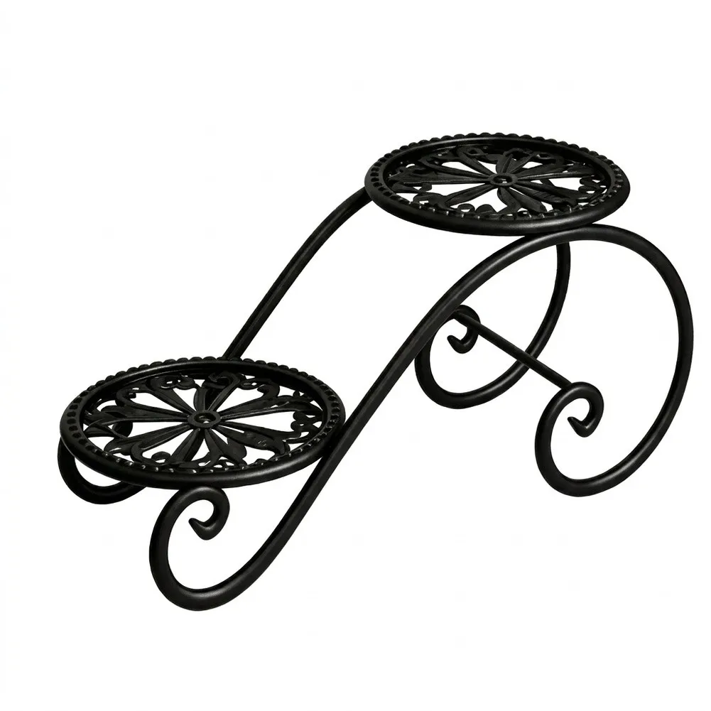 2 Tier Metal Plant Stand S-Shaped Flower Pot Shelf Retro Hollow Design Indoor Outdoor Garden Display Rack For Potted Plants