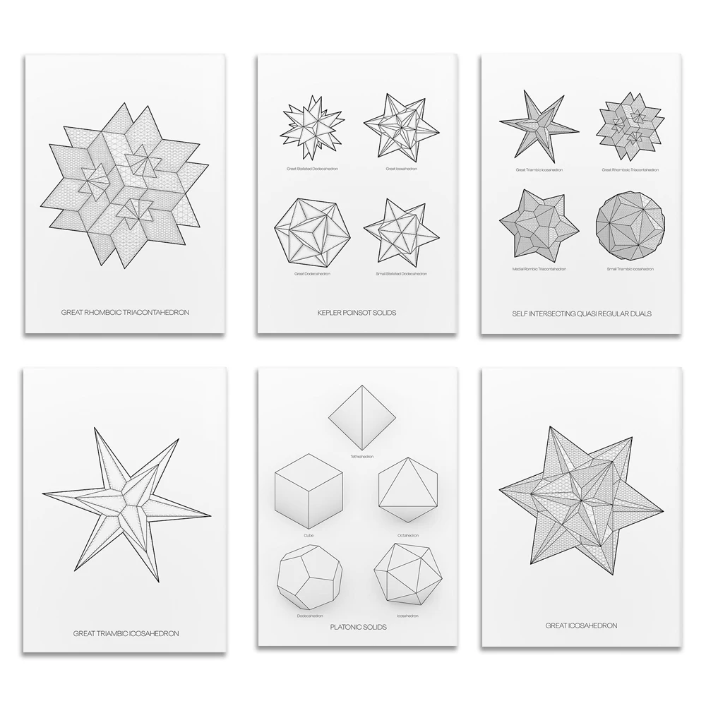 Kepler Panso Solid, Large Star Dodecahedron, Small Triangular Icosahedron, Large Rhombic Trihedral Polyhedron Geometric Poster