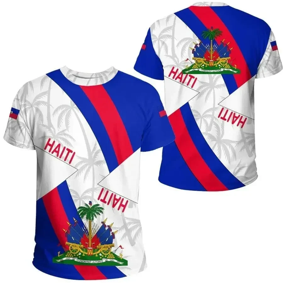 Country Emblem Flag Caribbean Sea Haiti Island Retro Streetwear 3DFunny Casual Short Sleeve T-Shirts Men_Women Tshirt Clothes