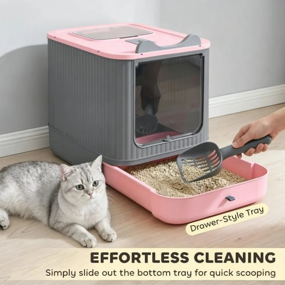Extra-large cat litter box prevents litter scattering for easy cat raising