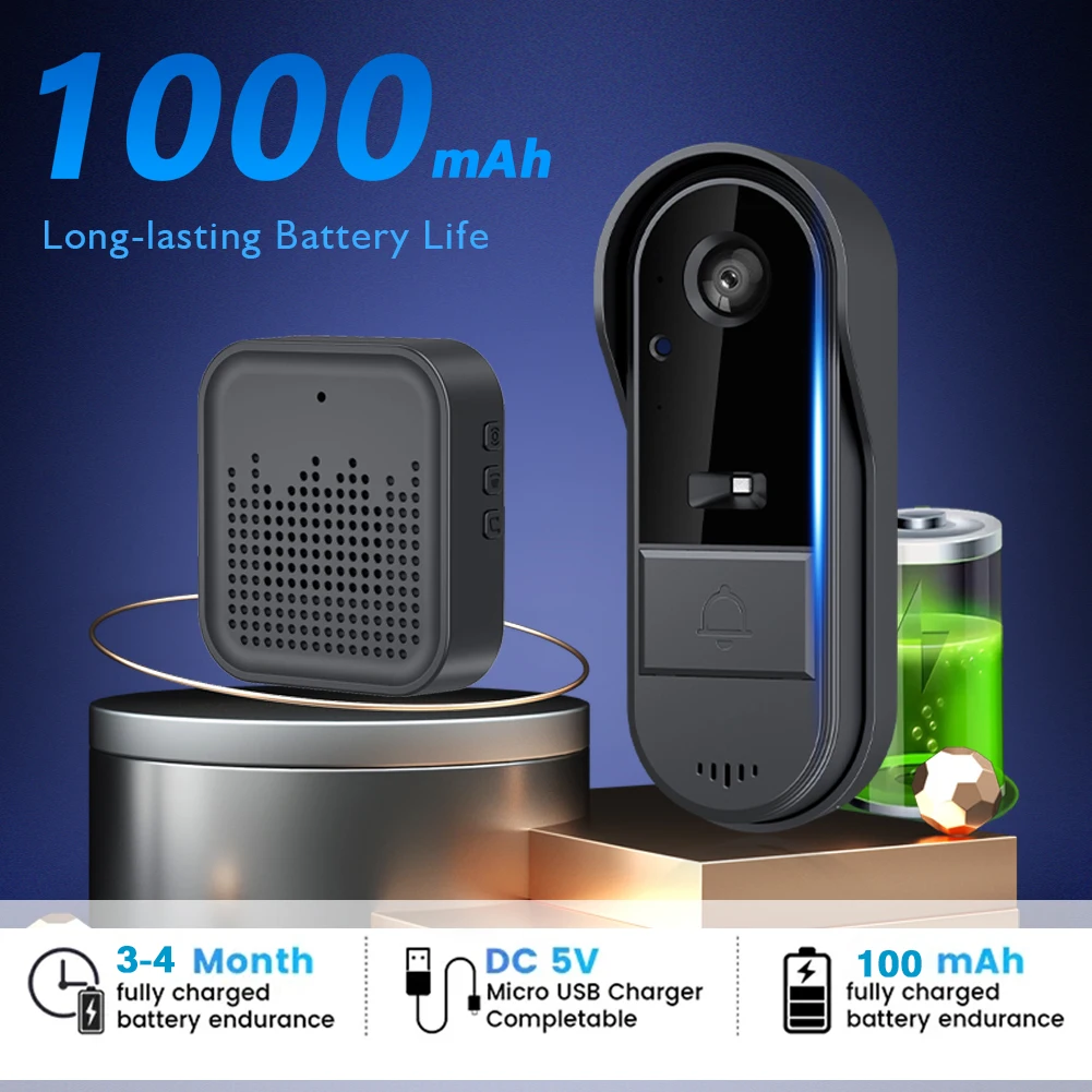 كاميرا جرس الباب اللاسلكية الذكية مع صوت ثنائي الاتجاه - دقة عالية، رؤية ليلية، مغير صوت، كاميرا جرس باب فيديو واي فاي #1
