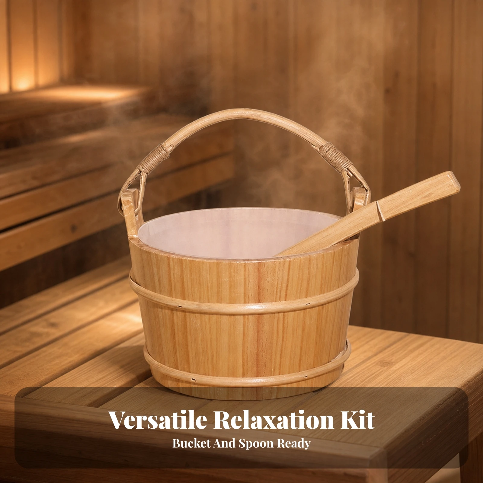 Sauna Pail with Ladle Natural Sauna Pail and Ladle Set Rustic Long-Lasting for Home Spa, Steam Room