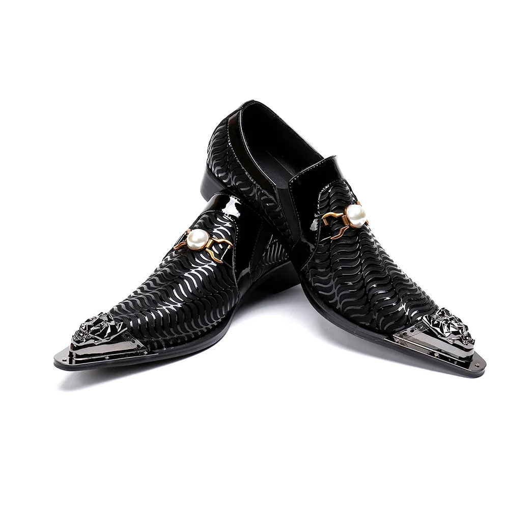 Fashion Black Oxford Shoes for Men Business Party Men Suit Shoes Social Pointed Toe Wave Grain Patent Leather Shoes Plus Size