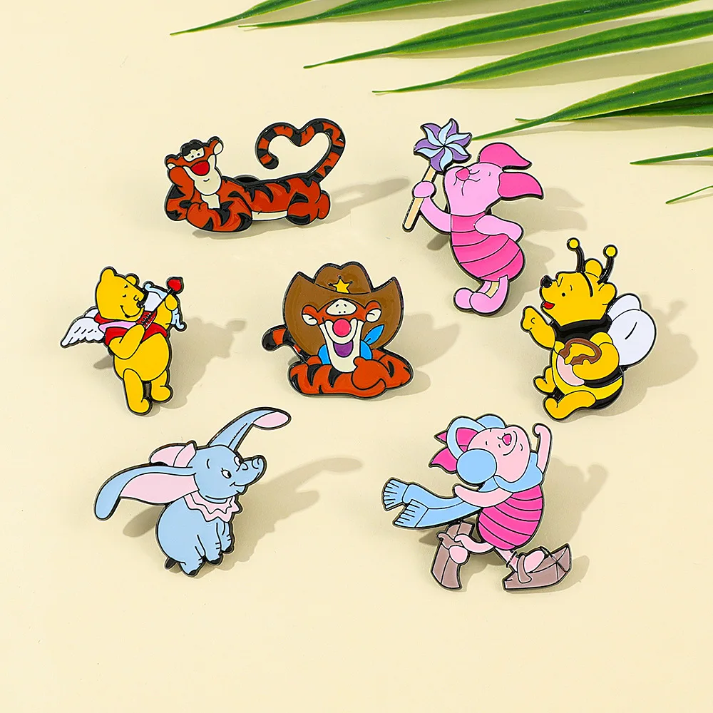 

Disney Winnie the Pooh Tigger Piglet Dumbo Brooch Set Cartoon Alloy Enamel Pin Hundred Acre Wood Gift for Kids Collection