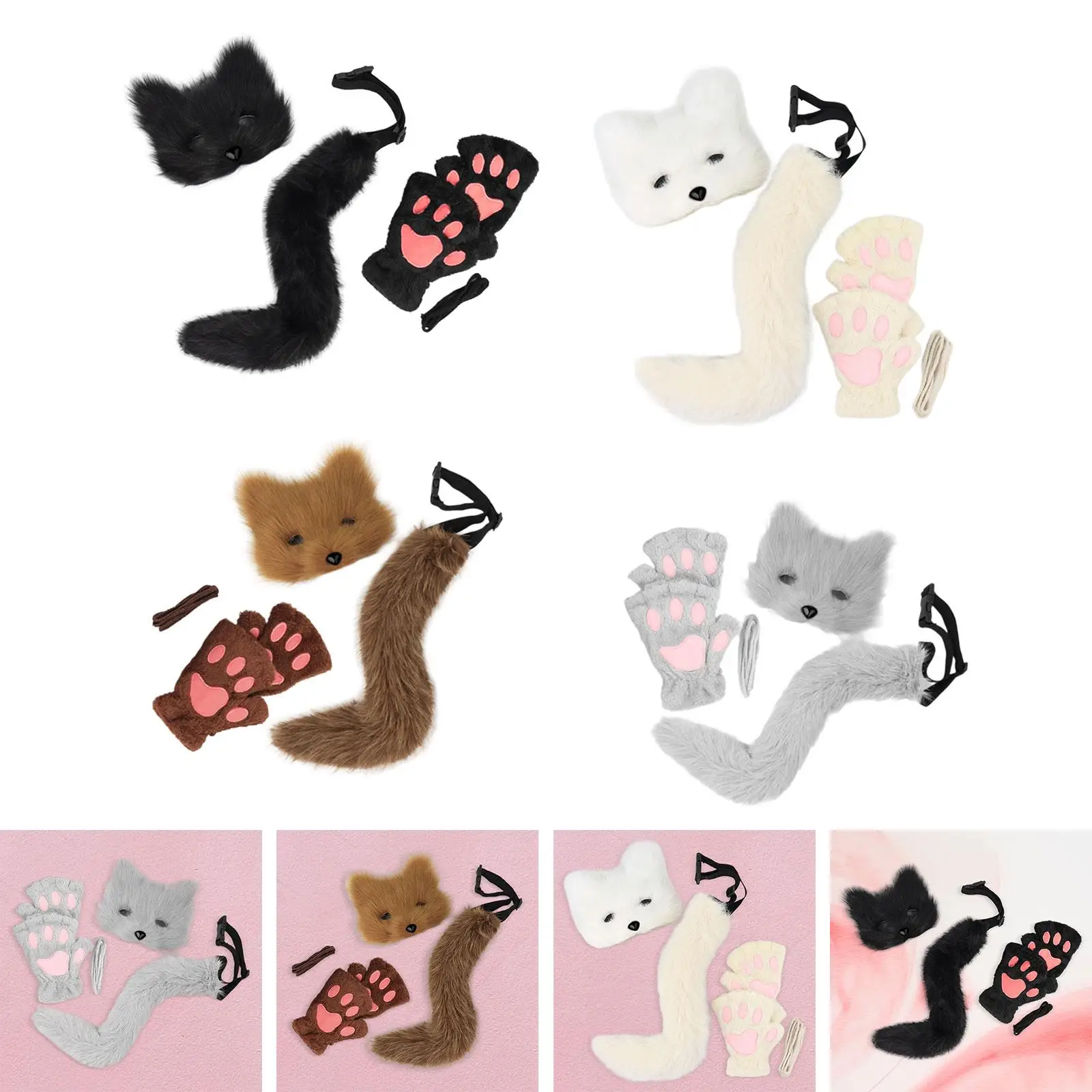 Conjunto de máscara e cauda Therian para meninas Máscara de gato peludo para festa de Halloween