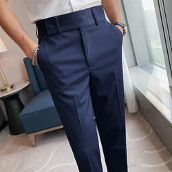 Men Dress Pants High Waist Fashion Design Stretch Casual Trousers Office Social Business Slim Fit Suit Pants Streetwear Hombre