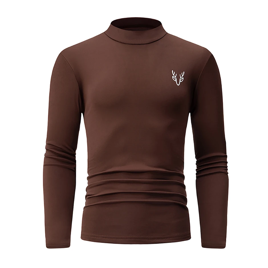 3/1 Stück Herren Herbst- und Winter-T-Shirt in Uni-Farbe mit halbhohem Kragen, lässig, einfach, warm, langärmelig, für junge Männer, Übergröße, Basic-Oberteil – Detail 5