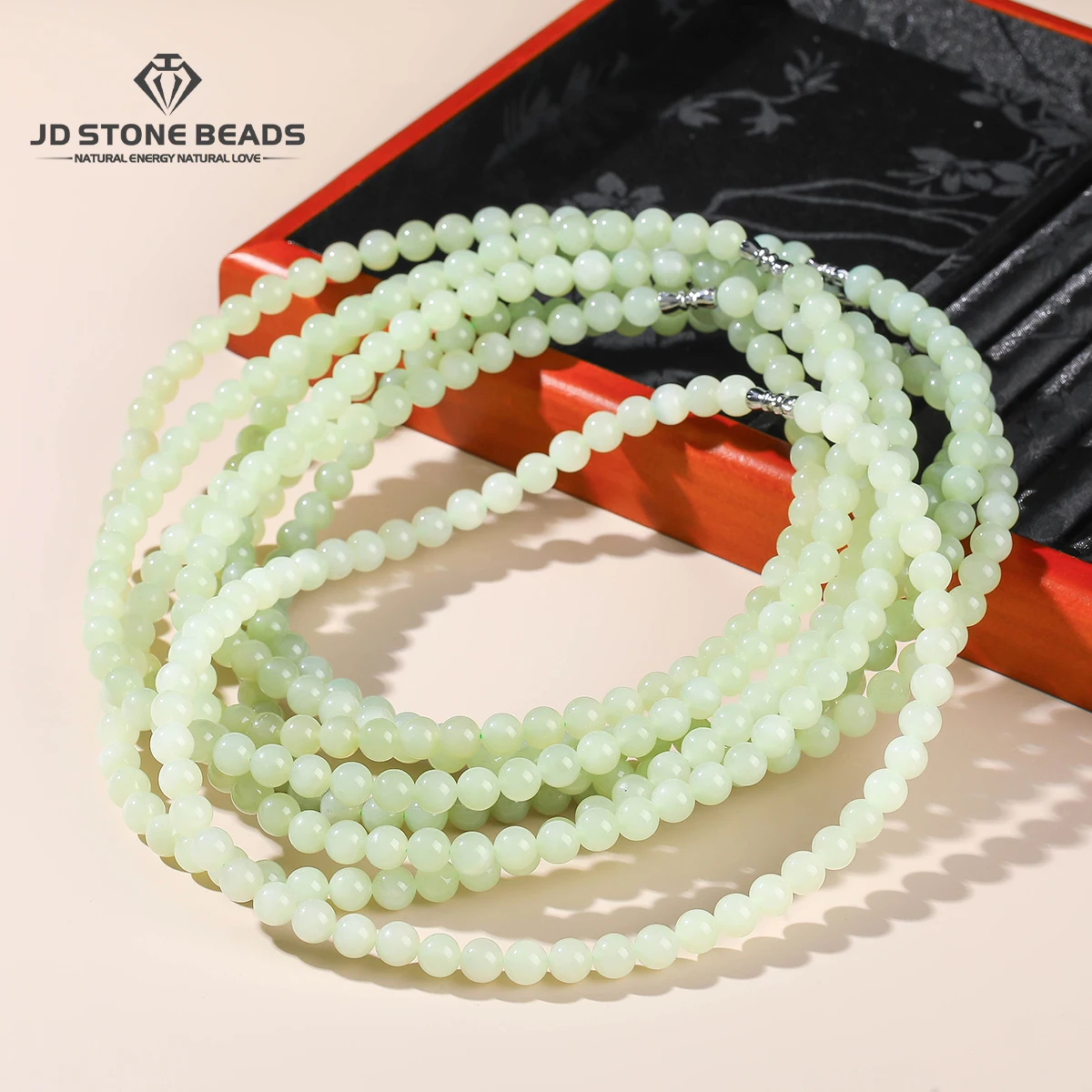 

JD Natural Stone Celadon Hetian Nephrite Strand Necklace for Women Elegant Lucky Energy Healing Jade Chokers Female Party Gift