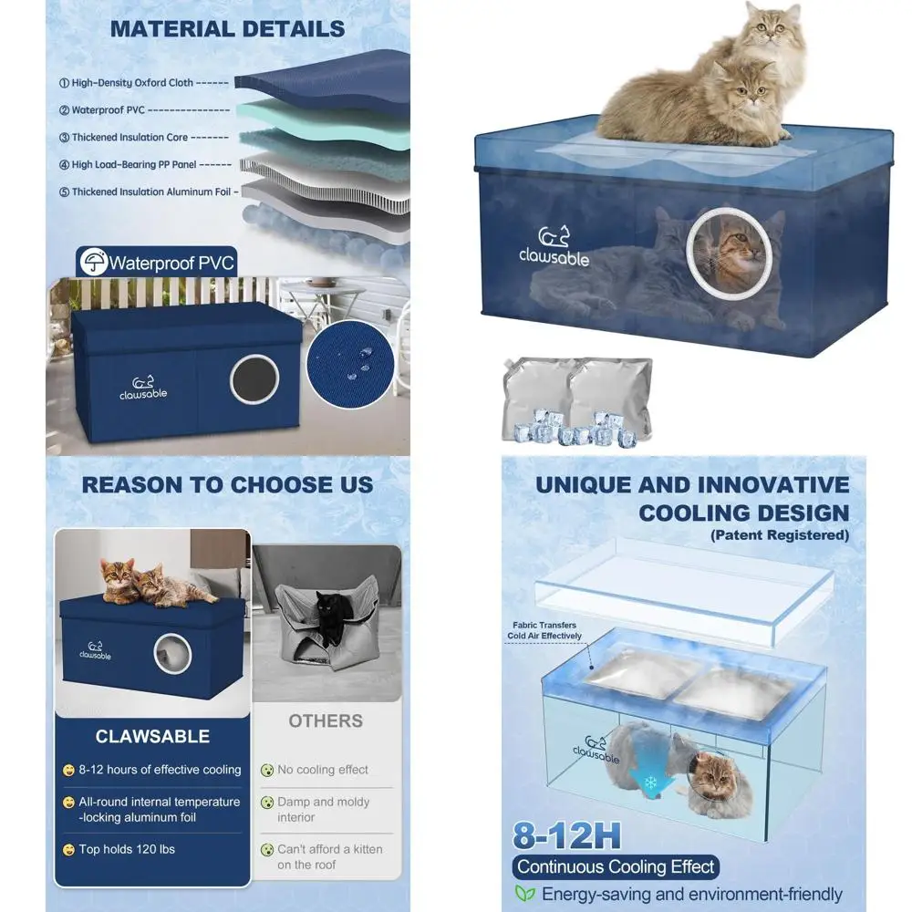 

Всепогодный утепленный уличный домик для кошек — синий, 26x17x13, для кошек и бездомных животных, подходит для всех сезонов