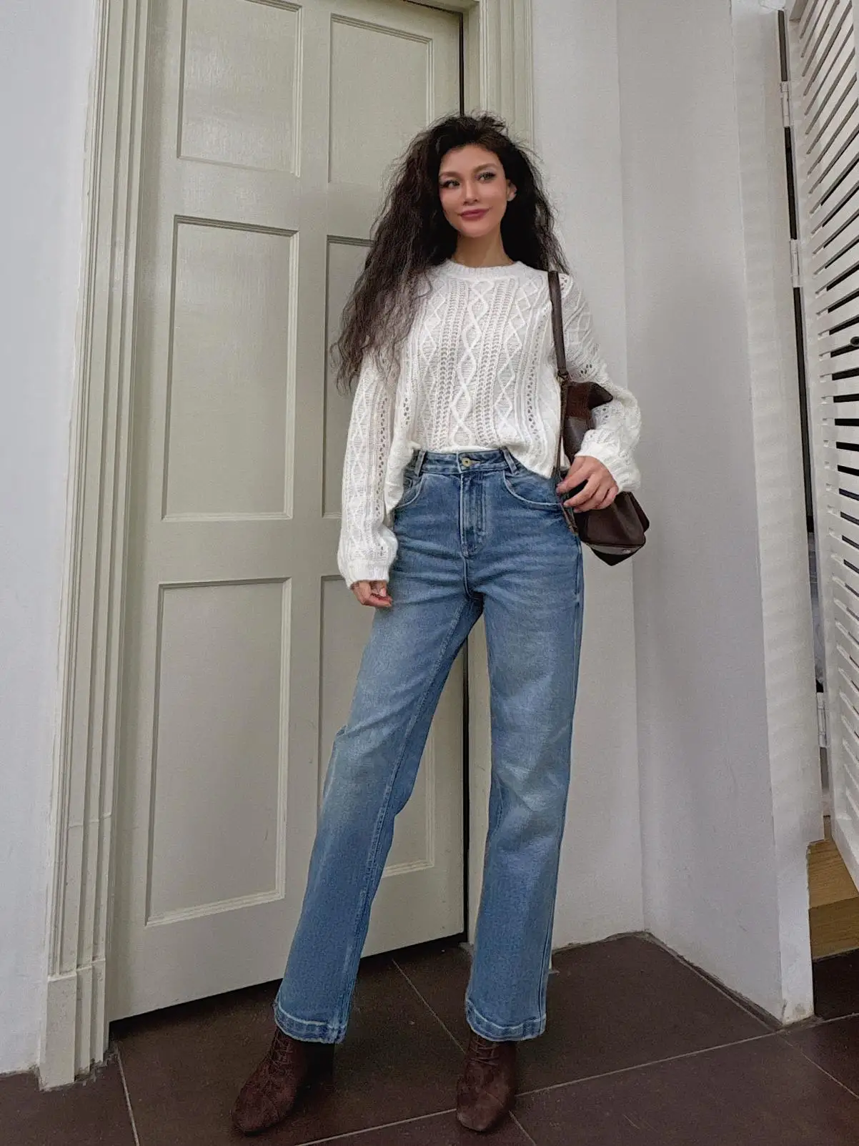 

Clean Fit Straight Leg Jeans Light Blue Waed Elastic Comfortable Stretchy Cotton Denim Ladies Premium Quali Casual Trousers