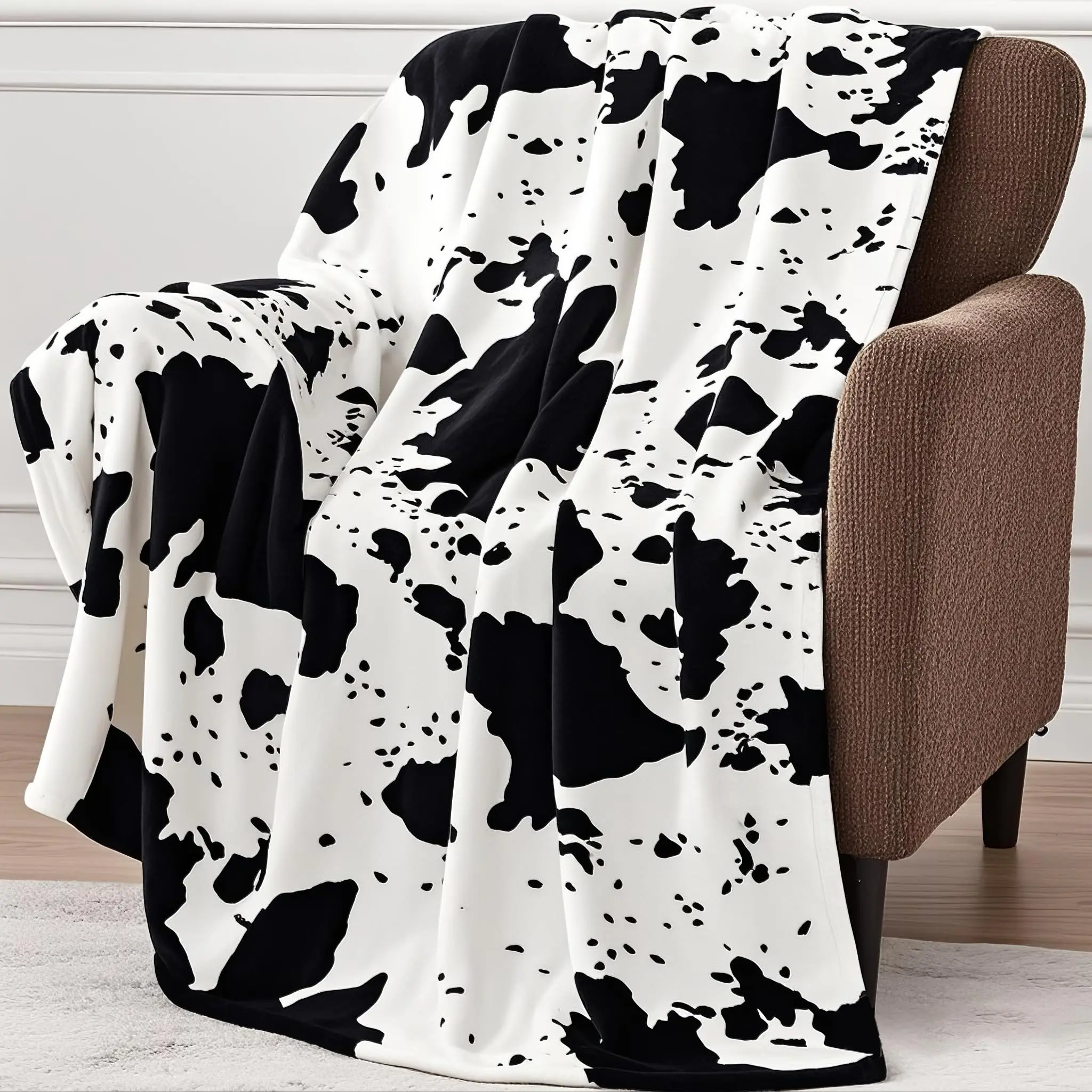 Blanket Throw Black White Cow Print Animal Spotted Pattern Soft Cozy Sofa Bed Blankets Western Room Decor Cute Blanket