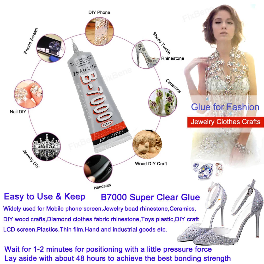 Transparent Glue Epoxy Strong Adhesive Rhinestone Fabric Textile Clothes Jewelry Diamond Plastic Models Phone Case Stone Sealant