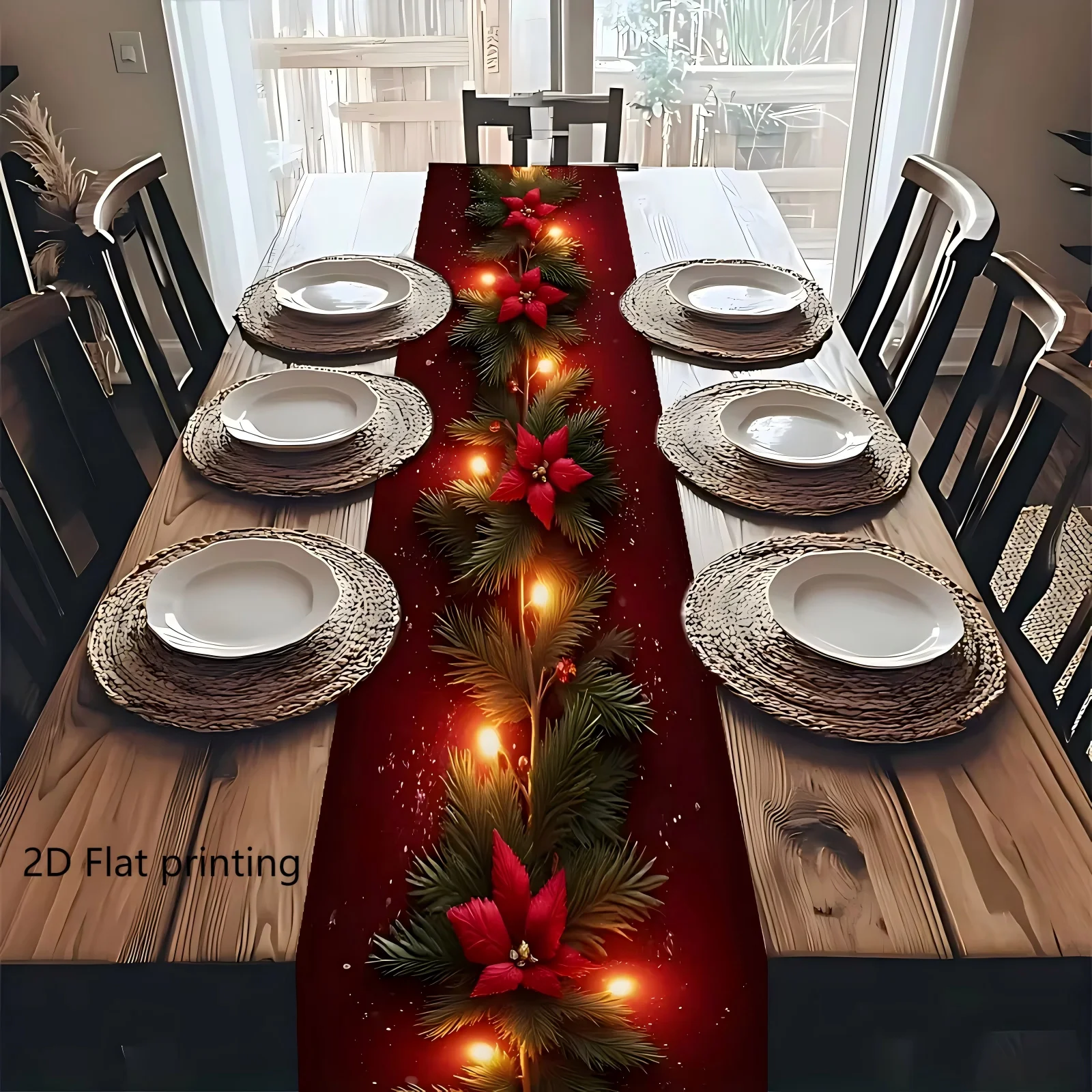 1 Piece of Christmas Floral Pine Branch Table Runner, Suitable for Christmas Dinners, Holiday Parties, Rural Guesthouses, Home Decoration, and Christmas-Themed Events