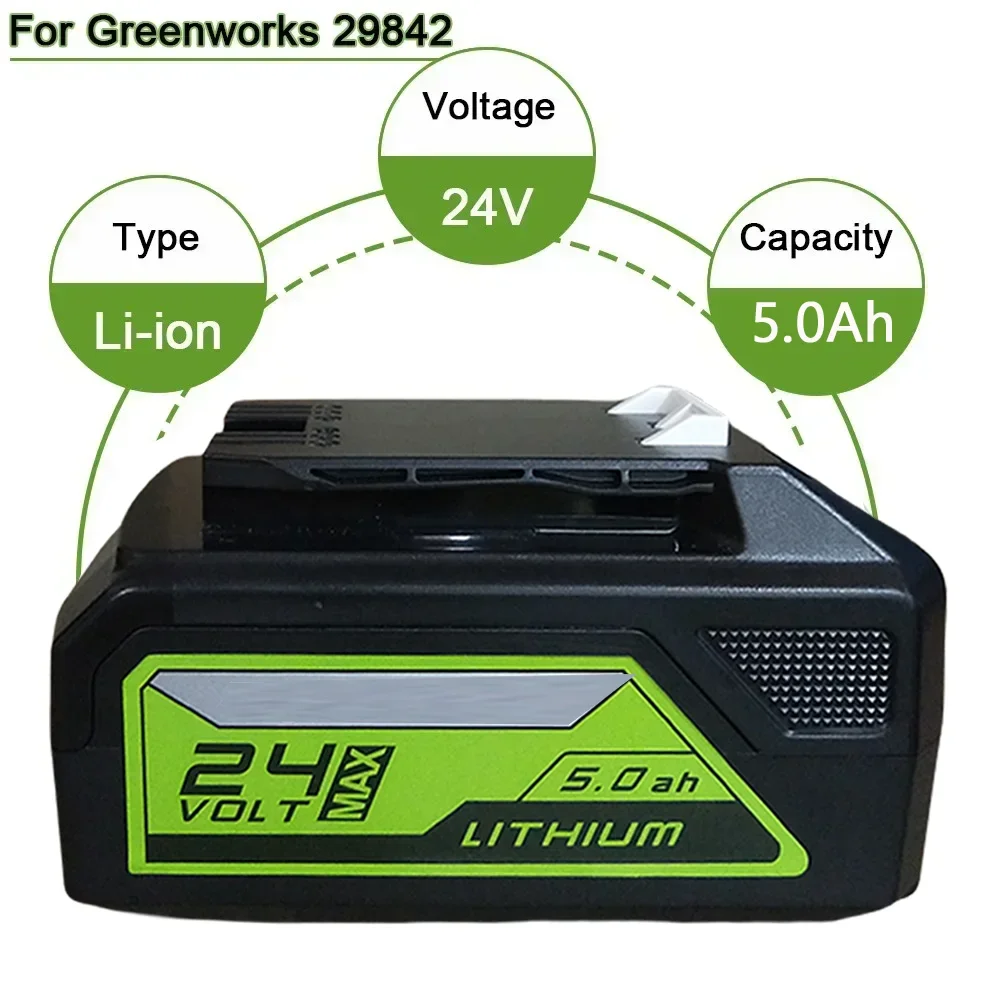 

G24B2 24V 5.0Ah Lithium-ion Replacement Battery For Greenworks ALL devices of 24V tools 29842 29852 BAG708 29322 21342
