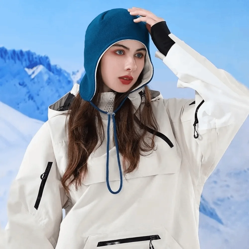 Fashion Adjustable Ear Flap Hat Drawstring Double-layer Ear Protection Cap Windproof Pullover Cap Fleece Hat Sports